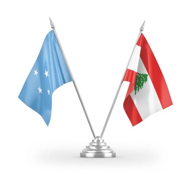 Lübnan ve Mikronezya masa bayrakları beyaz arkaplanda izole edilmiş 3d görüntüleme