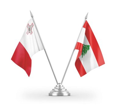 Lübnan ve Malta masa bayrakları beyaz arkaplan 3d görüntüleme üzerinde izole