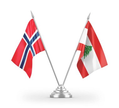 Lübnan ve Norveç bayrakları beyaz arkaplan 3d görüntüleme üzerinde izole