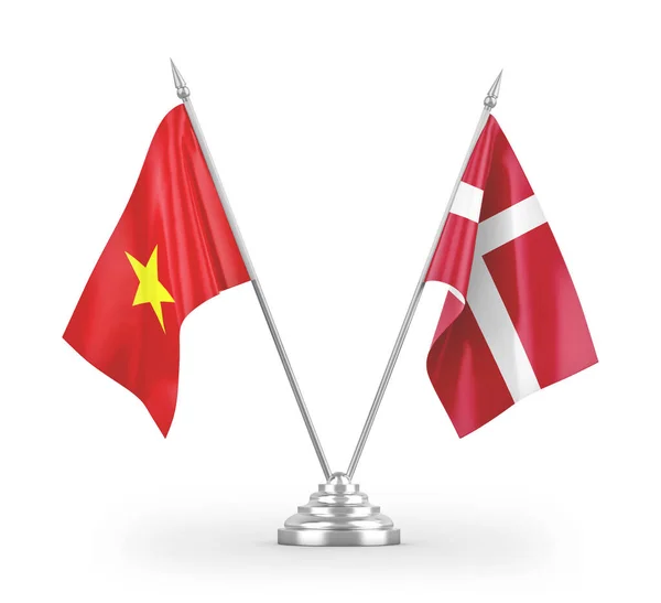 Dania Wietnam Tabeli Flagi Izolowane Białym Tle Renderowania — Zdjęcie stockowe