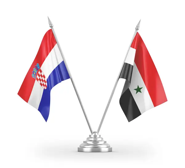 Banderas Mesa Siria Croacia Aisladas Sobre Fondo Blanco — Foto de Stock