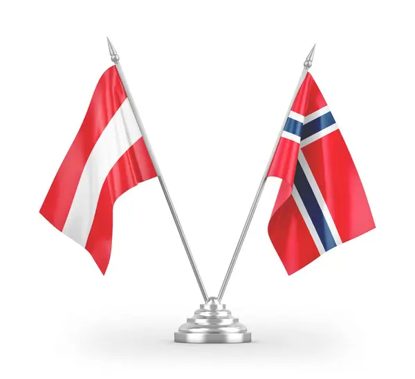 Banderas Mesa Noruega Austria Aisladas Sobre Fondo Blanco —  Fotos de Stock