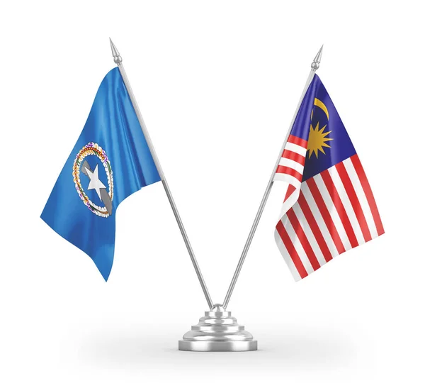 Malásia Ilhas Marianas Norte Bandeiras Mesa Isoladas Fundo Branco Renderização — Fotografia de Stock