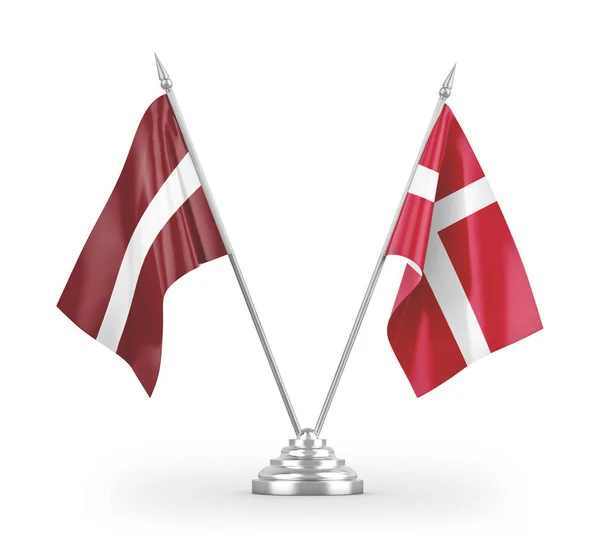 Dánsko Lotyšsko Tabulky Vlajky Izolované Bílém Pozadí Vykreslování — Stock fotografie