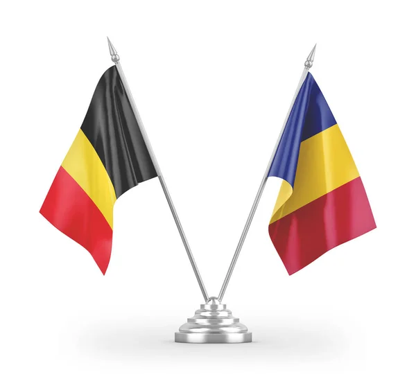 Rumänien Och Belgien Tabell Flaggor Isolerade Vit Bakgrund Rendering — Stockfoto