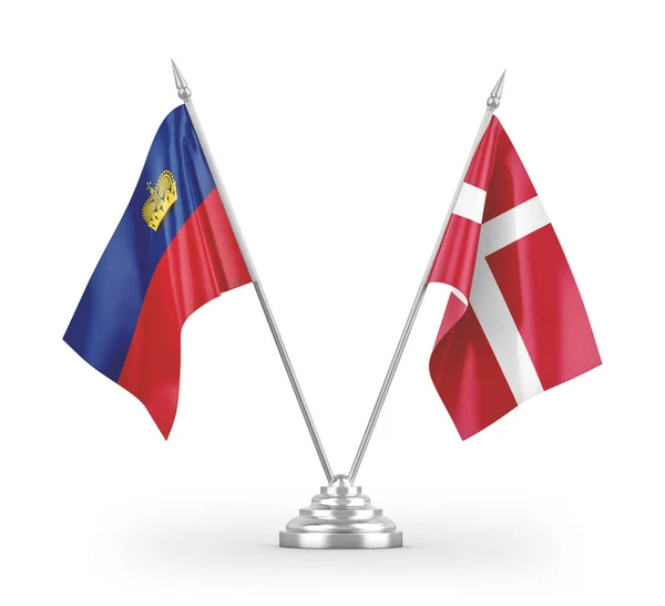 Dánsko Lichtenštejnsko Tabulky Vlajky Izolované Bílém Pozadí Vykreslování — Stock fotografie