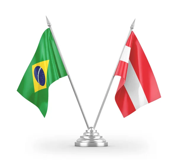 Banderas Mesa Austria Brasil Aisladas Sobre Fondo Blanco — Foto de Stock
