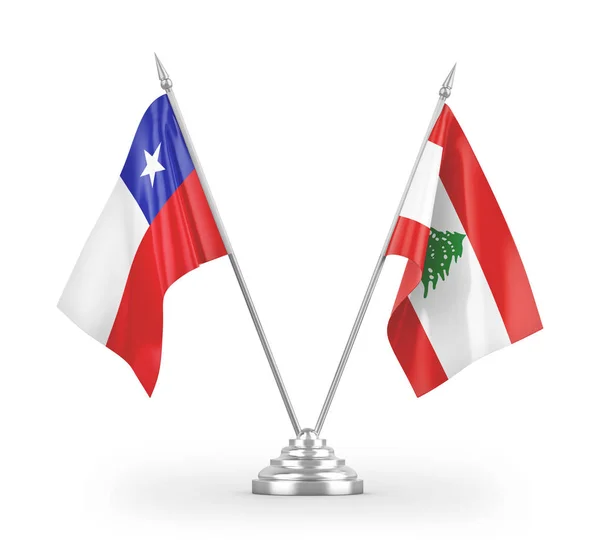 Libanon Och Chile Bordsflaggor Isolerade Vit Bakgrund Rendering — Stockfoto