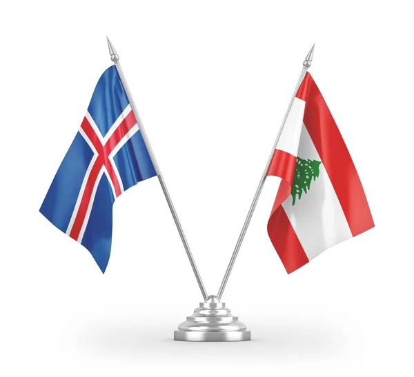 Ліван Ісландія Настільні Прапори Ізольовані Білому Тлі Рендеринга — стокове фото