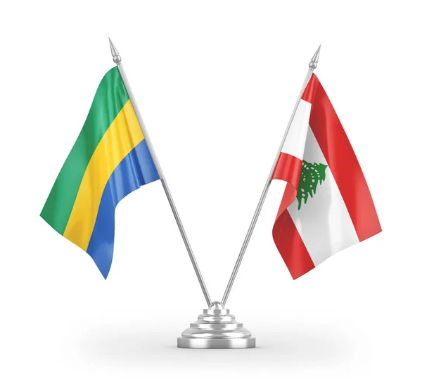 Banderas Mesa Líbano Gabón Aisladas Sobre Fondo Blanco — Foto de Stock