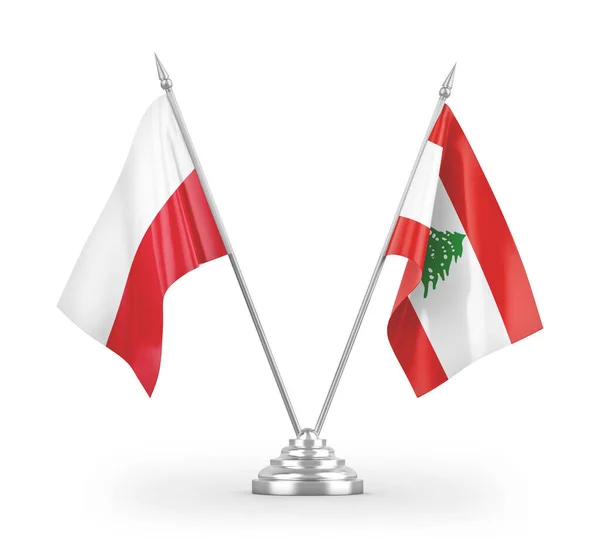 Banderas Mesa Líbano Polonia Aisladas Sobre Fondo Blanco — Foto de Stock