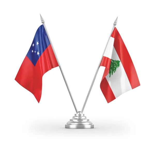 Banderas Mesa Líbano Samoa Aisladas Sobre Fondo Blanco — Foto de Stock