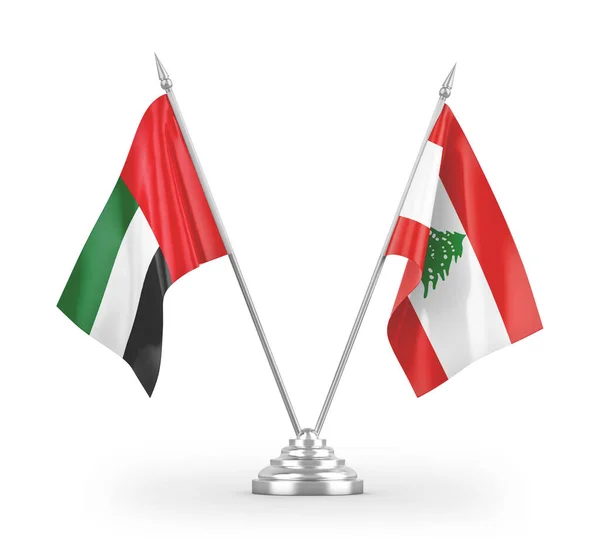 Lebanon United Arab Emirates Table Flags Isolated White Background Rendering — Stock Photo, Image