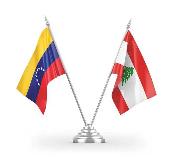 Lübnan Venezuela Masa Bayrakları Beyaz Zemin Üzerinde Izole Edilmiş Görüntüleme — Stok fotoğraf