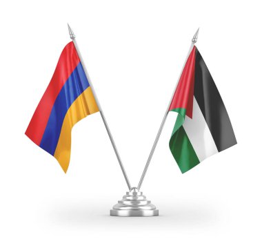 Ürdün ve Ermenistan masa bayrakları beyaz arkaplandaki 3D görüntüleme