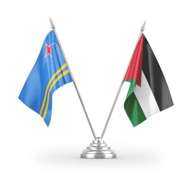 Ürdün ve Aruba masa bayrakları beyaz arkaplan 3D görüntüleme