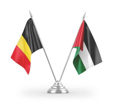 Ürdün ve Belçika masa bayrakları beyaz arkaplan 3D görüntüleme