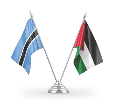 Ürdün ve Botswana masa bayrakları beyaz arkaplandaki 3D görüntüleme 