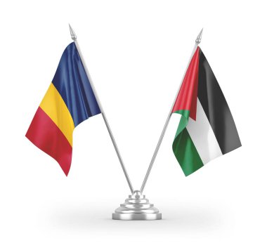 Ürdün ve Çad masa bayrakları beyaz arkaplanda izole edilmiş 3D görüntüleme 