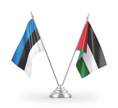 Ürdün ve Estonya masa bayrakları beyaz arkaplan 3D görüntüleme