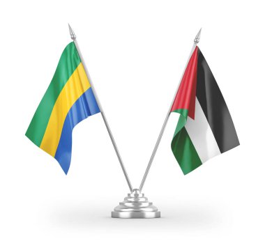 Jordan ve Gabon masa bayrakları beyaz arkaplandaki 3D görüntüleme