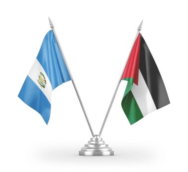 Ürdün ve Guatemala masa bayrakları beyaz arkaplanda 3 boyutlu görüntüleme
