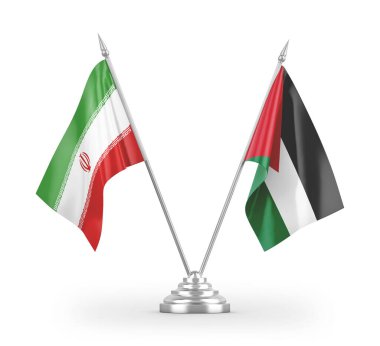 Ürdün ve İran bayrakları beyaz arkaplanda izole edilmiş 3D görüntüleme