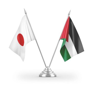 Ürdün ve Japonya bayrakları beyaz arkaplanda izole edilmiş 3D görüntüleme