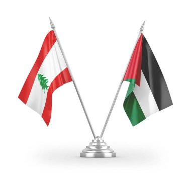 Ürdün ve Lübnan masa bayrakları beyaz arkaplandaki 3D görüntüleme