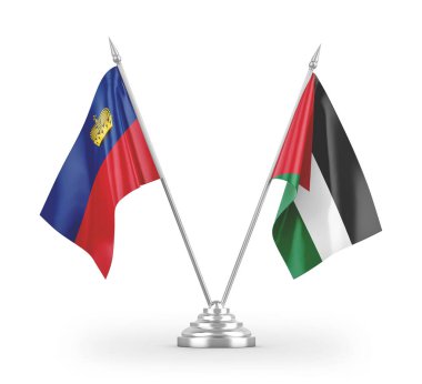 Ürdün ve Lihtenştayn masa bayrakları beyaz arkaplandaki 3D görüntüleme