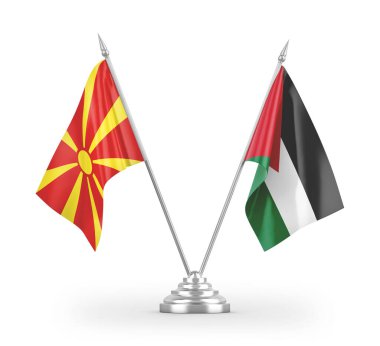 Ürdün ve Kuzey Makedonya 'da masa bayrakları beyaz arka planda izole edildi