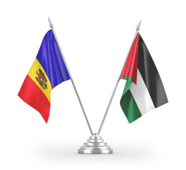 Ürdün ve Moldova masa bayrakları beyaz arkaplan 3D görüntüleme