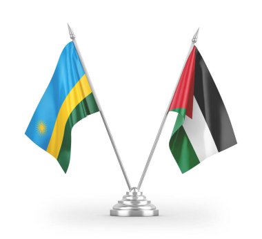 Jordan ve Ruanda masa bayrakları beyaz arkaplandaki 3D görüntüleme