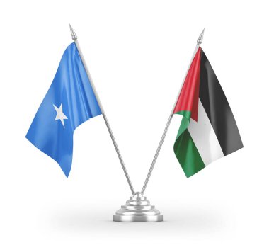 Ürdün ve Somali masa bayrakları beyaz arkaplandaki 3D görüntüleme