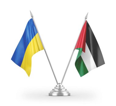 Ürdün ve Ukrayna masa bayrakları beyaz arkaplan 3D görüntüleme