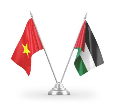 Ürdün ve Vietnam bayrakları beyaz arka planda izole edilmiş 3D görüntüleme