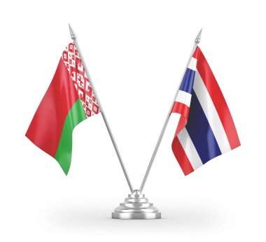 Tayland ve Belarus masa bayrakları beyaz arkaplanda 3 boyutlu görüntüleme