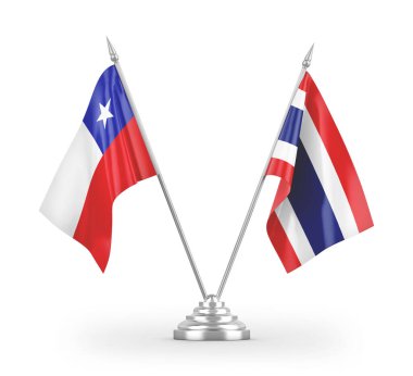 Beyaz arkaplan üzerinde izole edilmiş Tayland ve Şili masa bayrakları