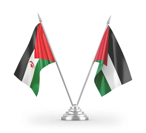 Jordanië Westelijke Sahara Tafelvlaggen Geïsoleerd Witte Achtergrond Rendering — Stockfoto