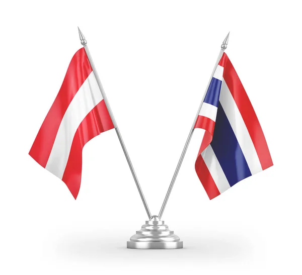 Bandeiras Mesa Tailândia Áustria Isoladas Fundo Branco Renderização — Fotografia de Stock