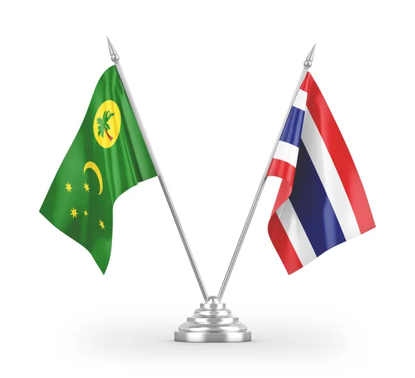 Bandeiras Mesa Tailândia Ilhas Cocos Keeling Isoladas Fundo Branco Renderização — Fotografia de Stock