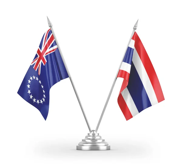 Bandeiras Mesa Tailândia Ilhas Cook Isoladas Fundo Branco Renderização — Fotografia de Stock