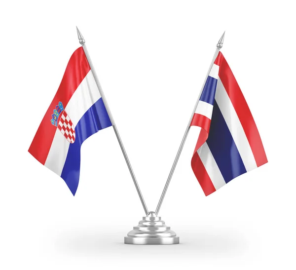 Bandiere Tavolo Thailandia Croazia Isolate Sfondo Bianco Rendering — Foto Stock
