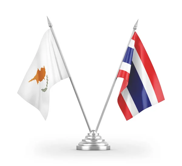 Bandeiras Mesa Tailândia Chipre Isoladas Fundo Branco Renderização — Fotografia de Stock