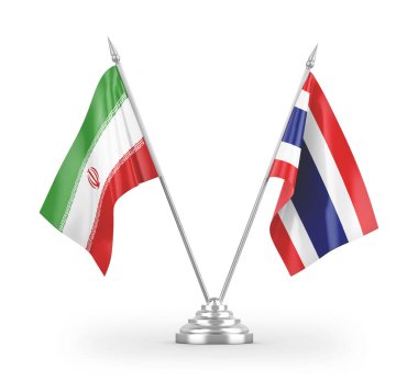 Tayland ve İran masa bayrakları beyaz arkaplandaki 3D görüntüleme