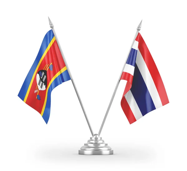 Bandeiras Mesa Tailândia Eswatini Suazilândia Isoladas Fundo Branco Renderização — Fotografia de Stock