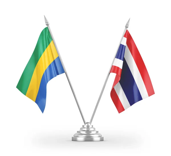 Bandeiras Mesa Tailândia Gabão Isoladas Fundo Branco Renderização — Fotografia de Stock