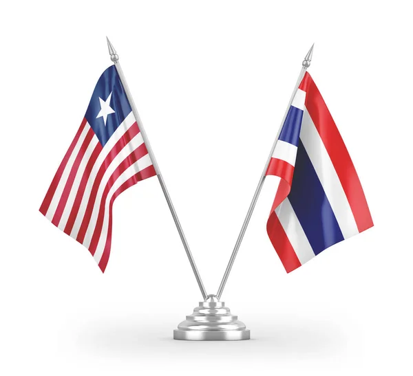 Bandeiras Mesa Tailândia Libéria Isoladas Fundo Branco Renderização — Fotografia de Stock