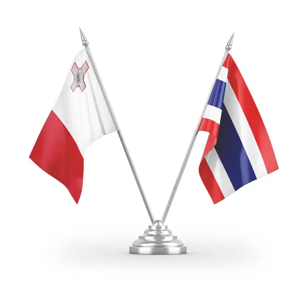 Tajlandia Malta Tabeli Flagi Izolowane Białym Tle Renderowania — Zdjęcie stockowe