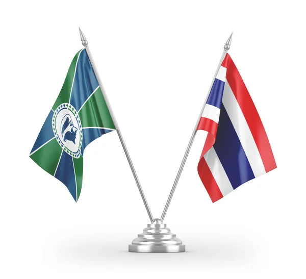 Bandeiras Mesa Tailândia Martinica Isoladas Fundo Branco Renderização — Fotografia de Stock